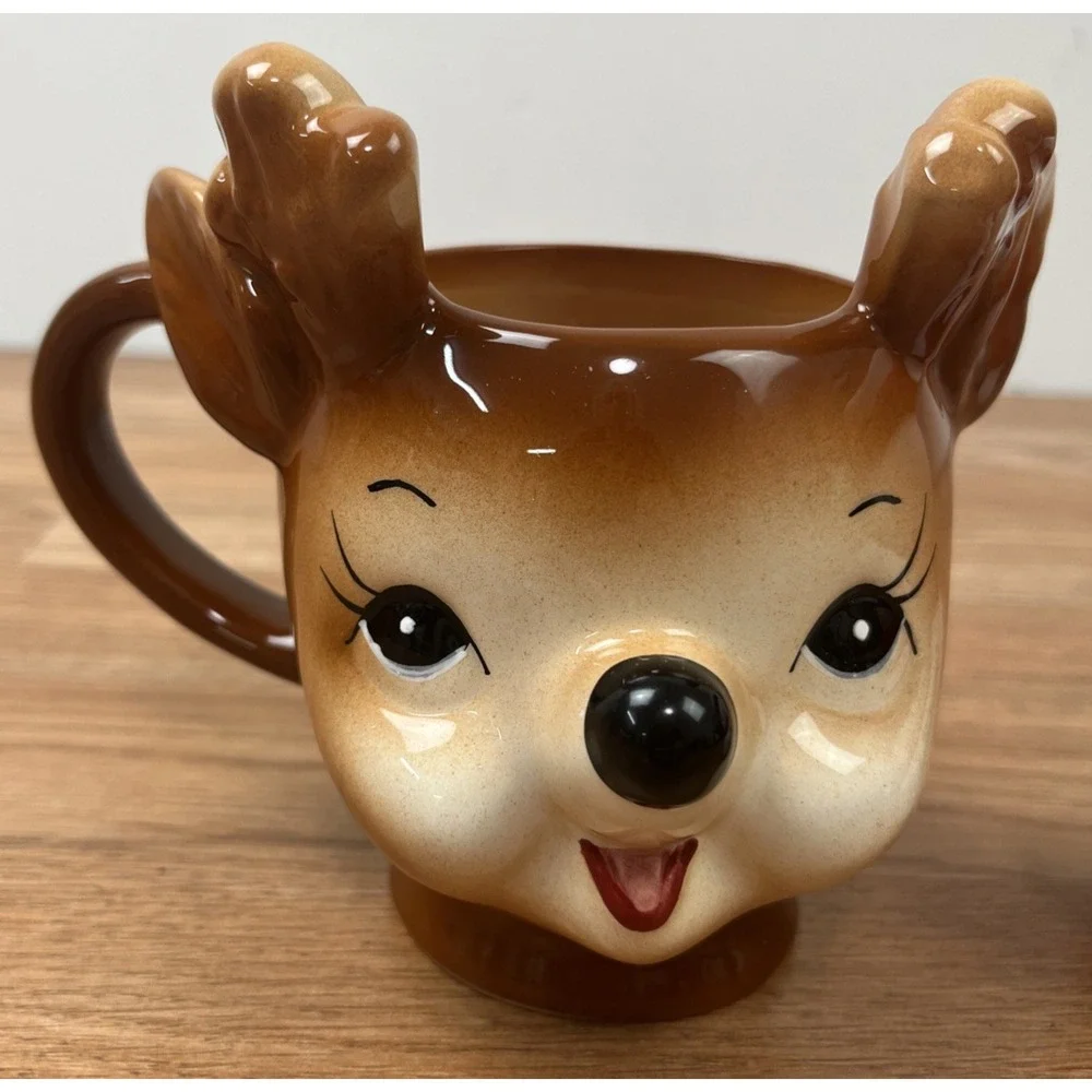 Pottery Barn Set of 2 Christmas Mugs Reindeer & Snowman Vintage Style